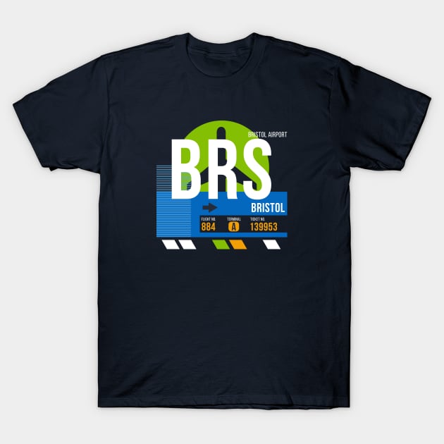 Bristol (BRS) Airport // Retro Sunset Baggage Tag T-Shirt by Now Boarding